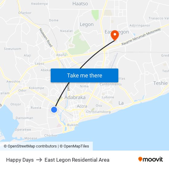 Happy Days to East Legon Residential Area map