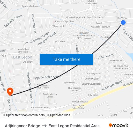 Adjiringanor Bridge to East Legon Residential Area map