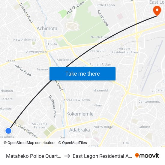 Mataheko Police Quarters to East Legon Residential Area map