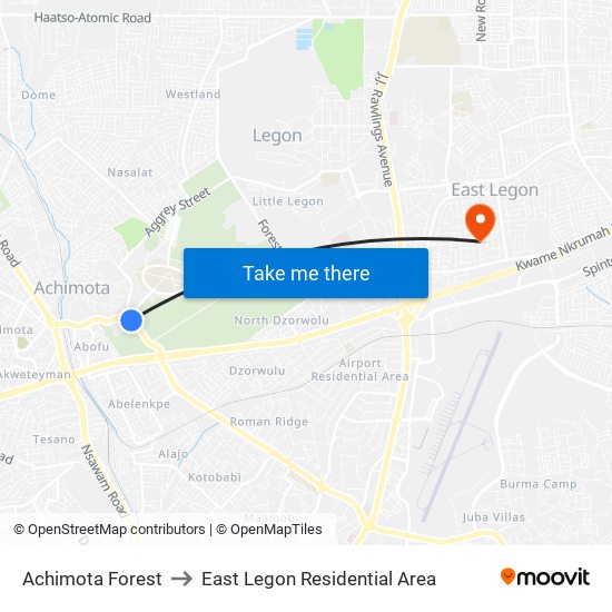 Achimota Forest to East Legon Residential Area map