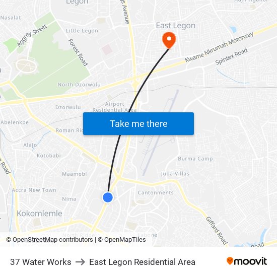 37 Water Works to East Legon Residential Area map