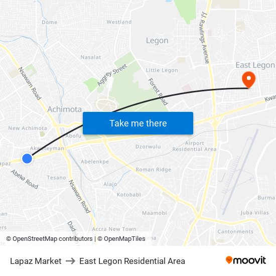Lapaz Market to East Legon Residential Area map