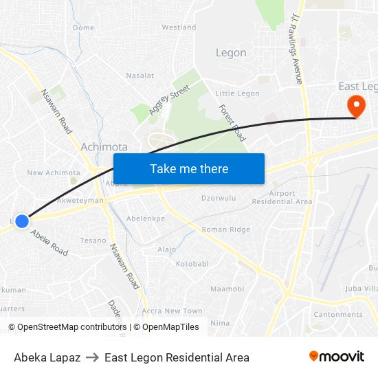 Abeka Lapaz to East Legon Residential Area map