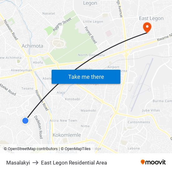 Masalakyi to East Legon Residential Area map