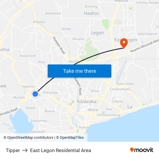 Tipper to East Legon Residential Area map