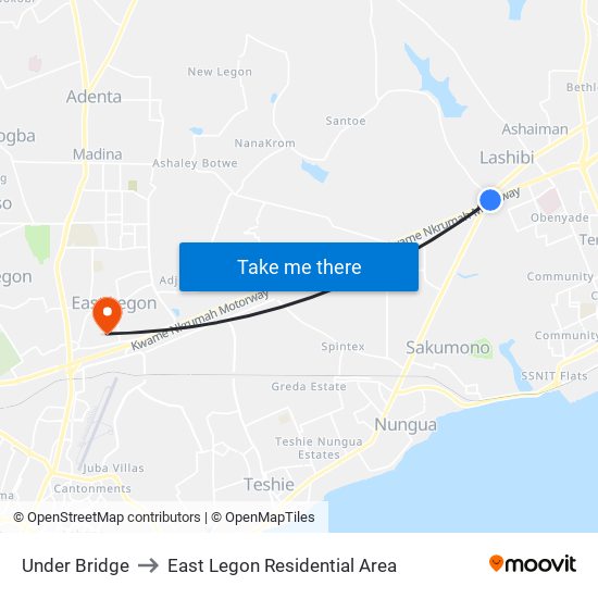 Under Bridge to East Legon Residential Area map