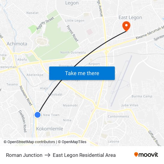 Roman Junction to East Legon Residential Area map