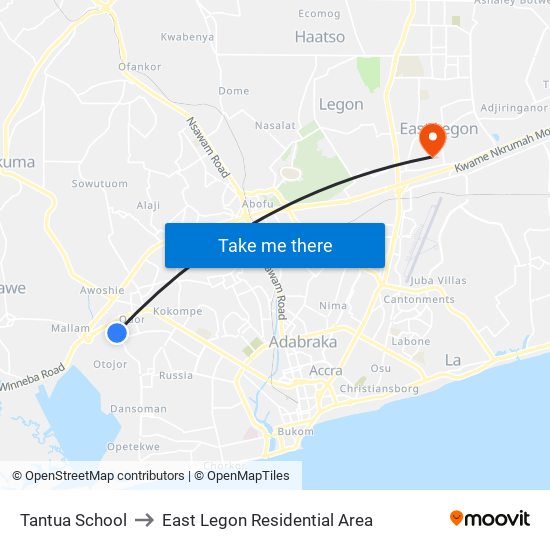 Tantua School to East Legon Residential Area map