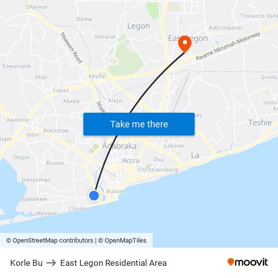 Korle Bu to East Legon Residential Area map