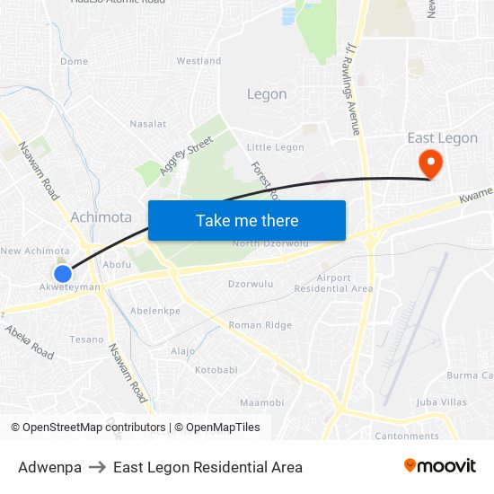 Adwenpa to East Legon Residential Area map
