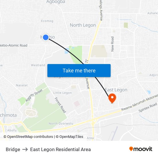 Bridge to East Legon Residential Area map