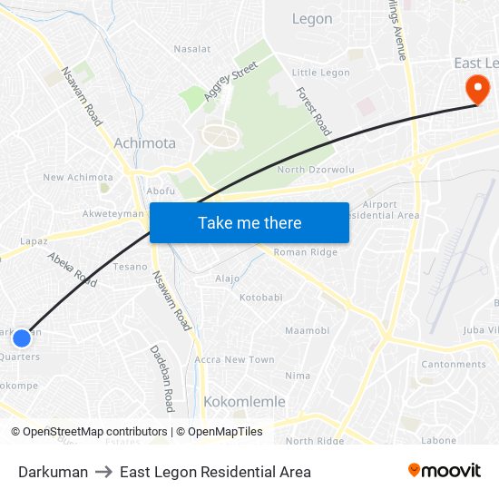 Darkuman to East Legon Residential Area map
