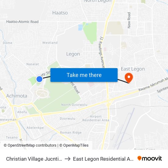 Christian Village Jucntion to East Legon Residential Area map