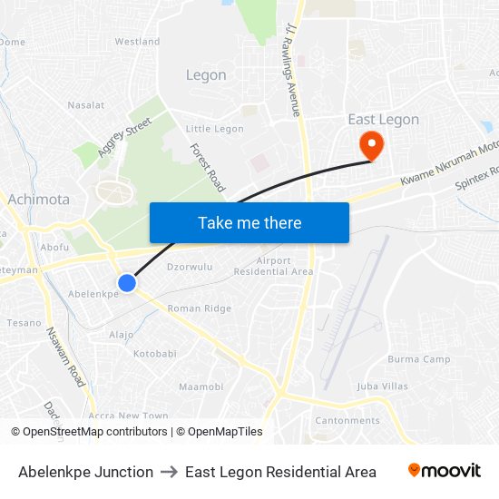 Abelenkpe Junction to East Legon Residential Area map