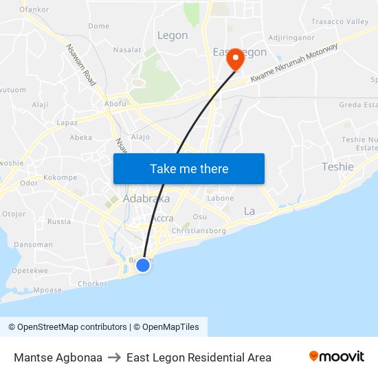 Mantse Agbonaa to East Legon Residential Area map