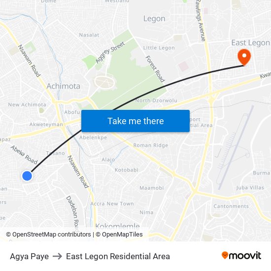 Agya Paye to East Legon Residential Area map