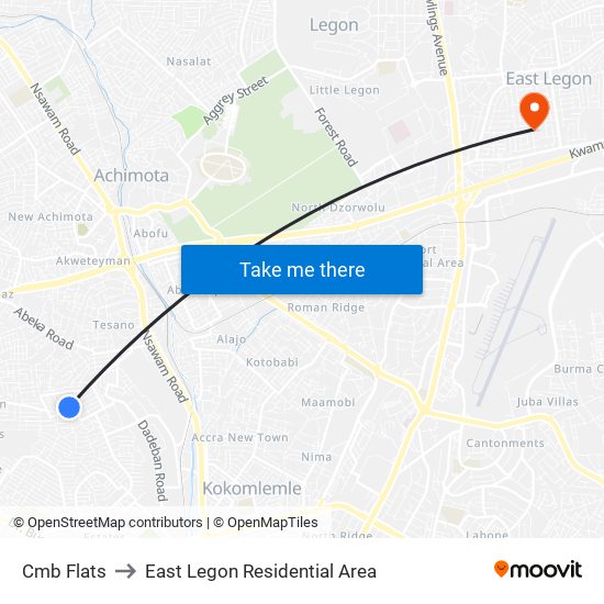 Cmb Flats to East Legon Residential Area map