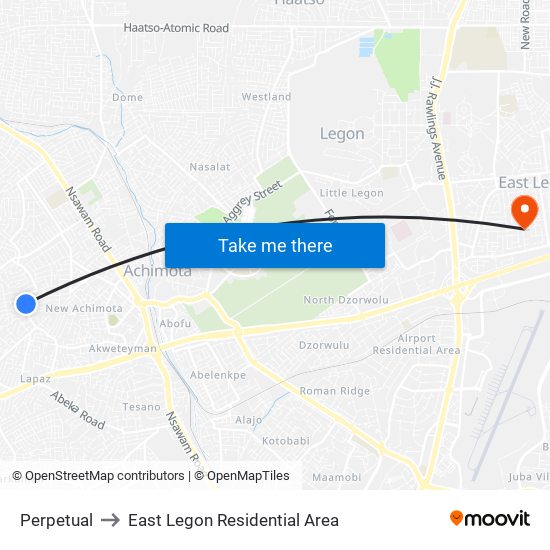 Perpetual to East Legon Residential Area map