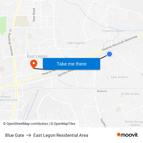 Blue Gate to East Legon Residential Area map