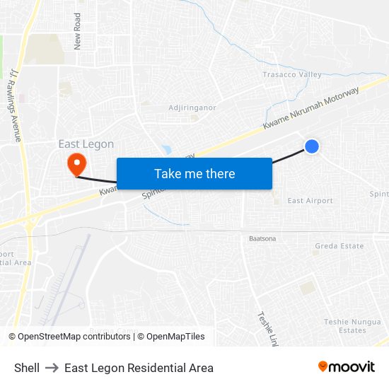 Shell to East Legon Residential Area map