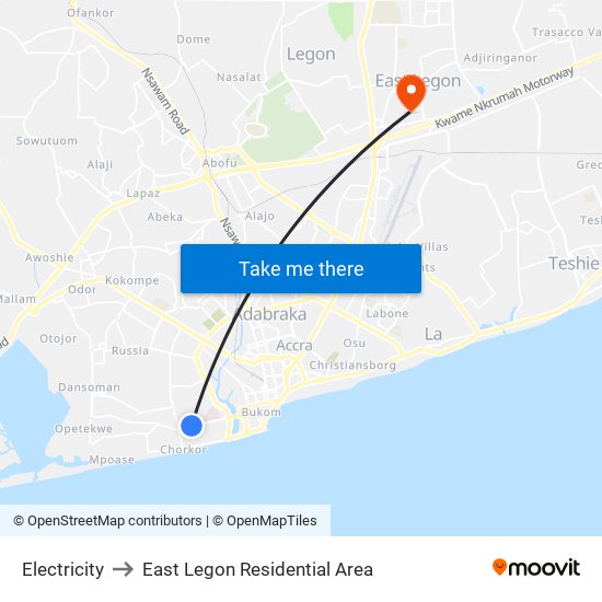 Electricity to East Legon Residential Area map