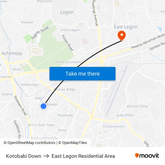 Kotobabi Down to East Legon Residential Area map