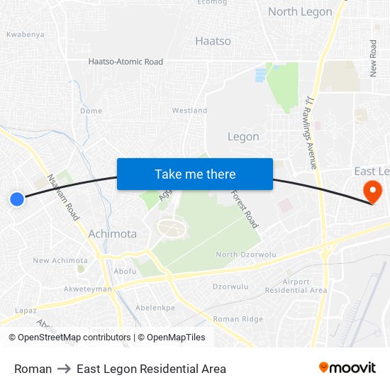 Roman to East Legon Residential Area map