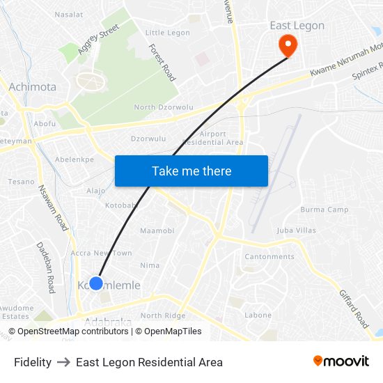 Fidelity to East Legon Residential Area map