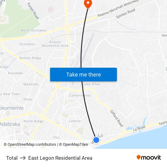 Total to East Legon Residential Area map