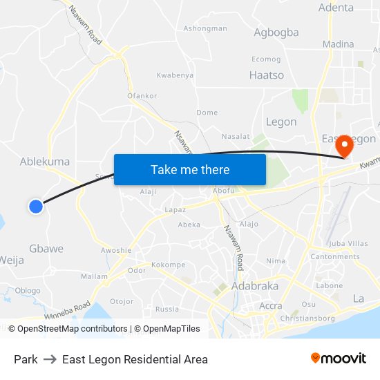 Park to East Legon Residential Area map