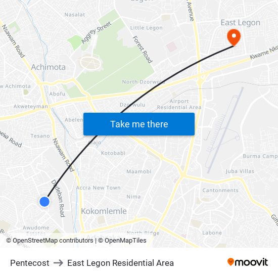 Pentecost to East Legon Residential Area map