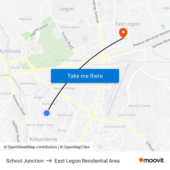 School Junction to East Legon Residential Area map