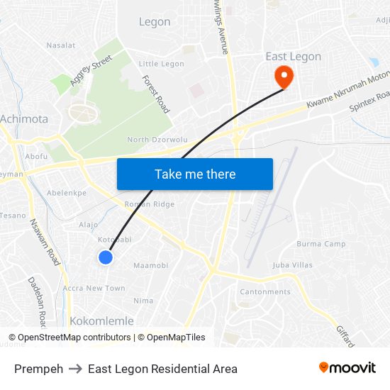 Prempeh to East Legon Residential Area map