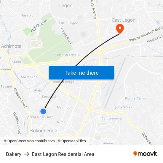 Bakery to East Legon Residential Area map