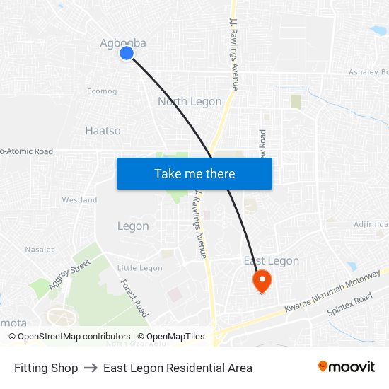 Fitting Shop to East Legon Residential Area map
