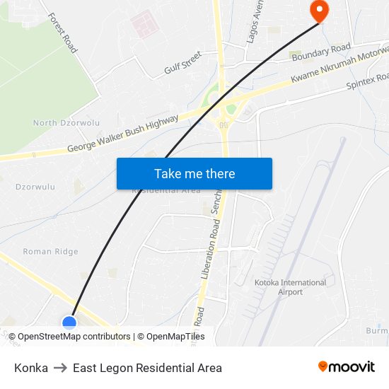 Konka to East Legon Residential Area map