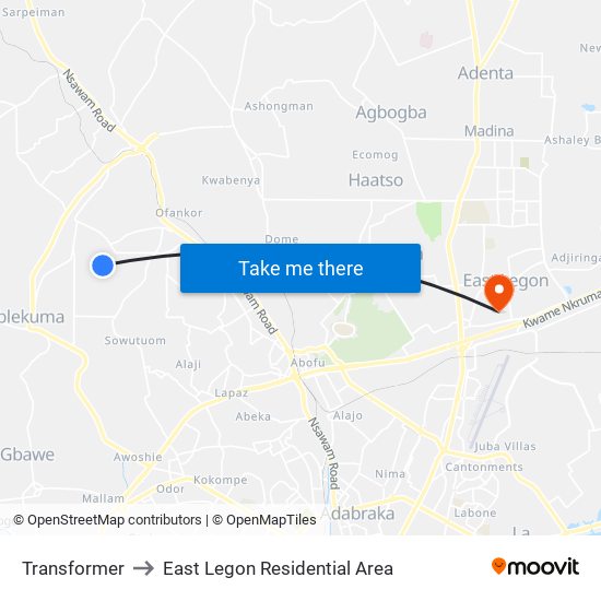 Transformer to East Legon Residential Area map