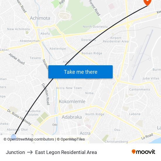 Junction to East Legon Residential Area map