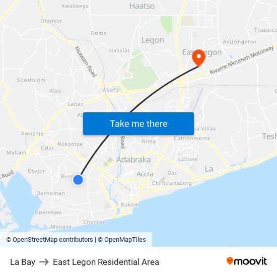 La Bay to East Legon Residential Area map