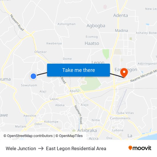 Wele Junction to East Legon Residential Area map