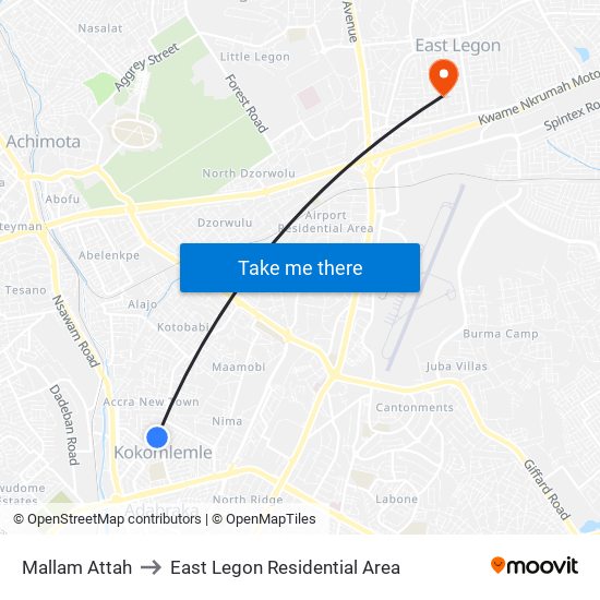 Mallam Attah to East Legon Residential Area map