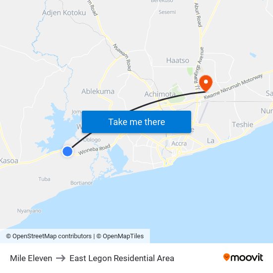 Mile Eleven to East Legon Residential Area map