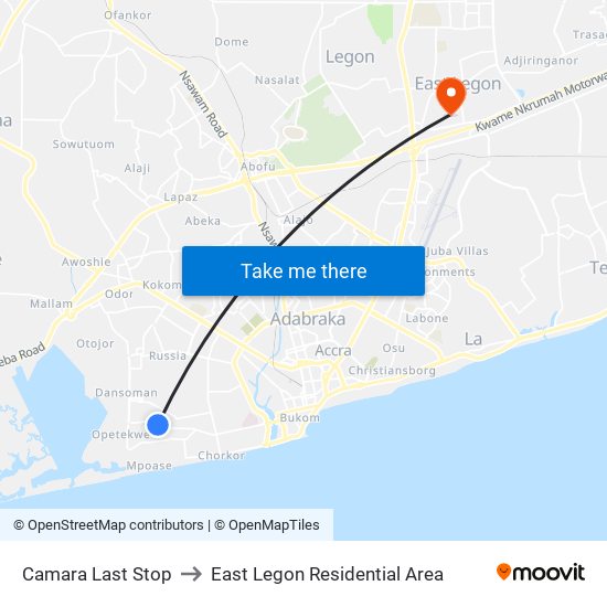 Camara Last Stop to East Legon Residential Area map