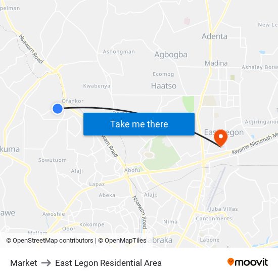 Market to East Legon Residential Area map