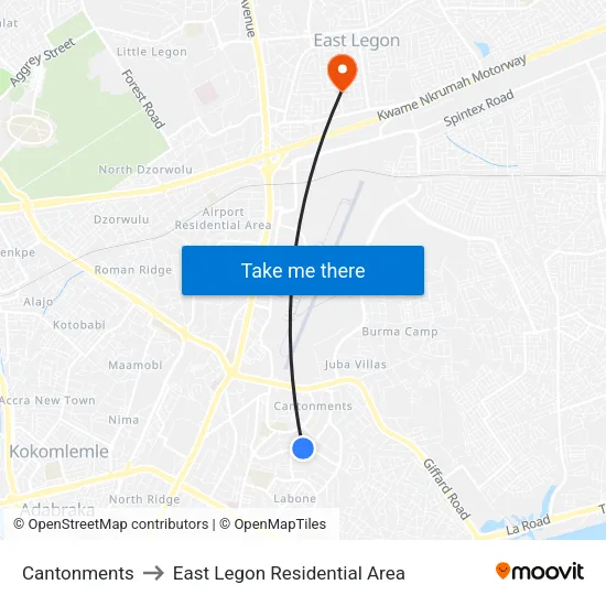 Cantonments to East Legon Residential Area map