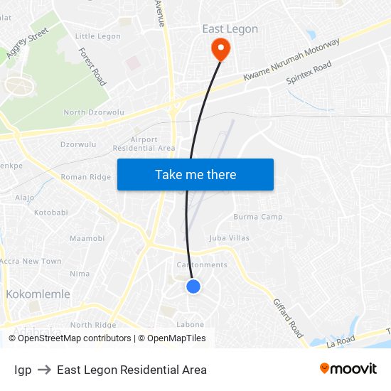 Igp to East Legon Residential Area map