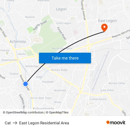 Cat to East Legon Residential Area map