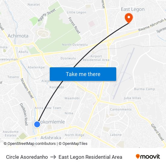 Circle Asoredanho to East Legon Residential Area map