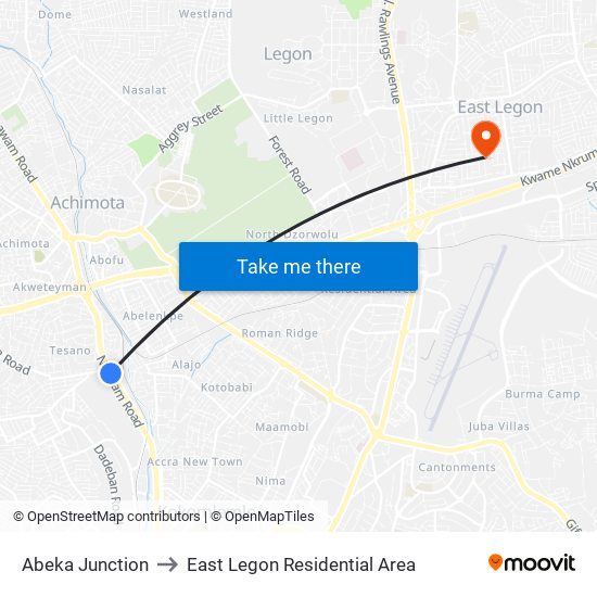 Abeka Junction to East Legon Residential Area map