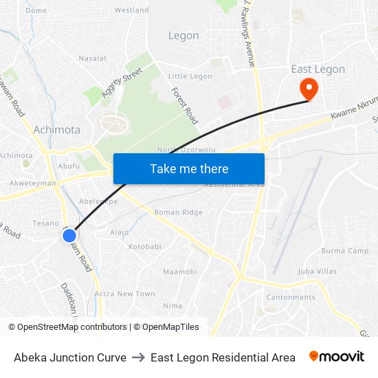 Abeka Junction Curve to East Legon Residential Area map